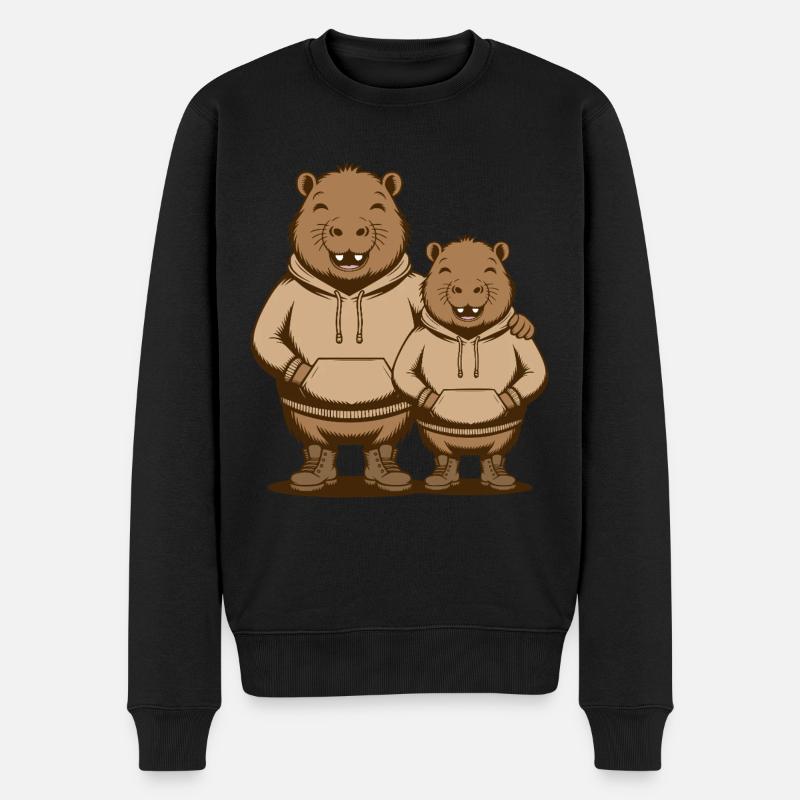 Capybara Paar Wasserschwein - Zwei coole Capybaras - Männer Premium Bio Pullover - Schwarz