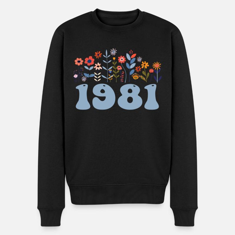 1981 Blumenmuster 1981 Blumen-thema Blumen 1981 - Männer Premium Bio Pullover - Schwarz