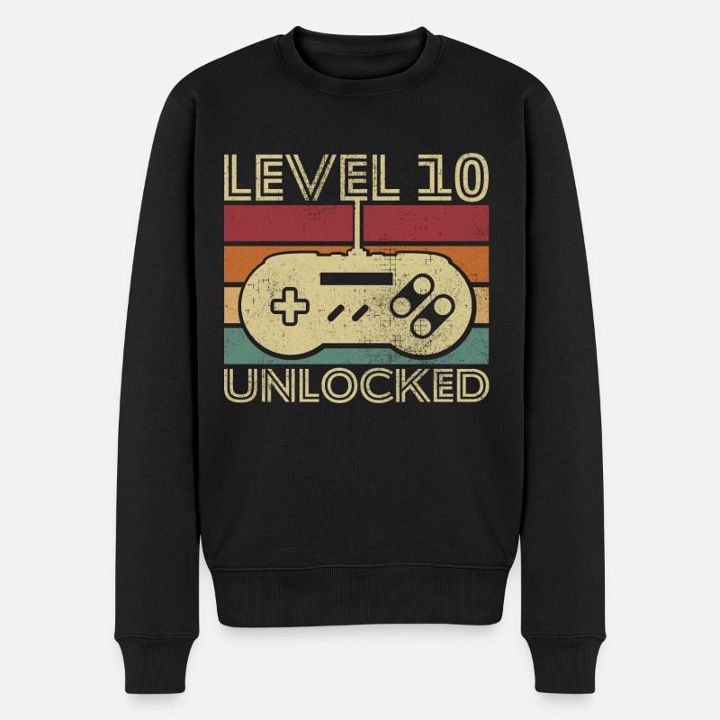 Level 10 unlocked Cadeau D anniversaire 10 ans - Pull Premium bio Homme - noir