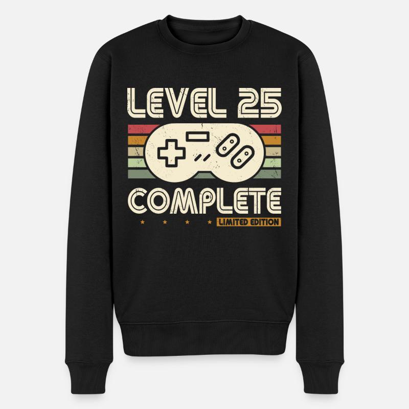 25. Geburtstag Level 25 Complete 25 Jahre Geschenk - Männer Premium Bio Pullover - Schwarz
