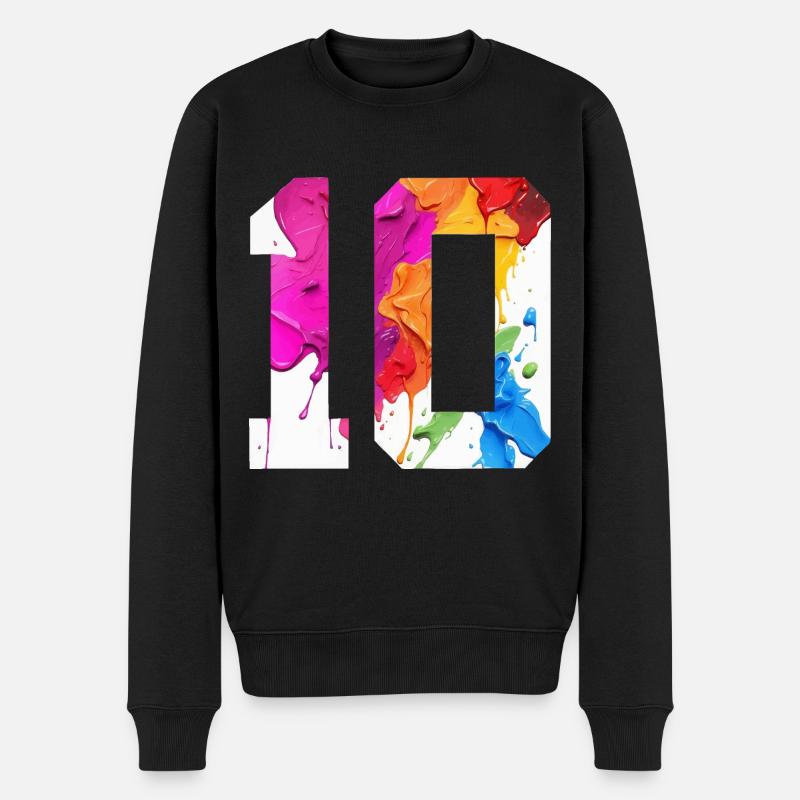 FARBIG NUMMER 10 BUNT 10. GEBURTSTAG - Männer Premium Bio Pullover - Schwarz