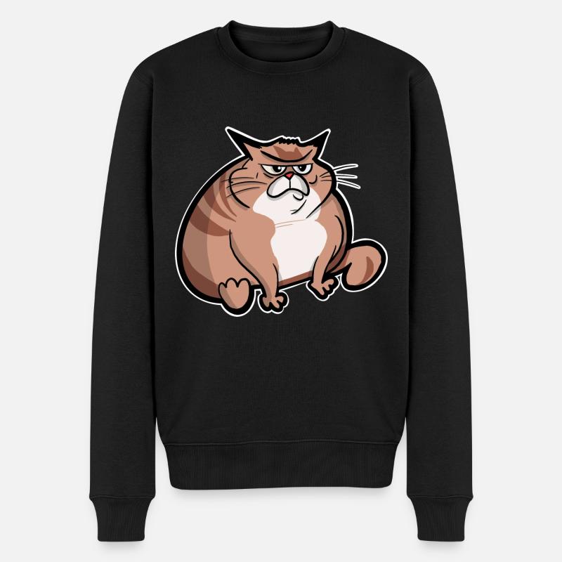 Dicke Katze - Männer Premium Bio Pullover - Schwarz