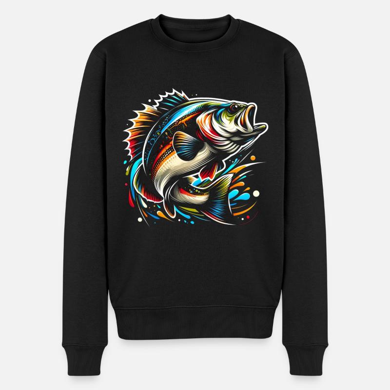 Bassfisch - Männer Premium Bio Pullover - Schwarz