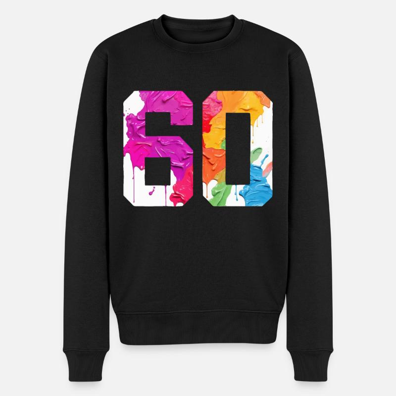 FARBIG NUMMER 60 BUNT 60. GEBURTSTAG - Männer Premium Bio Pullover - Schwarz