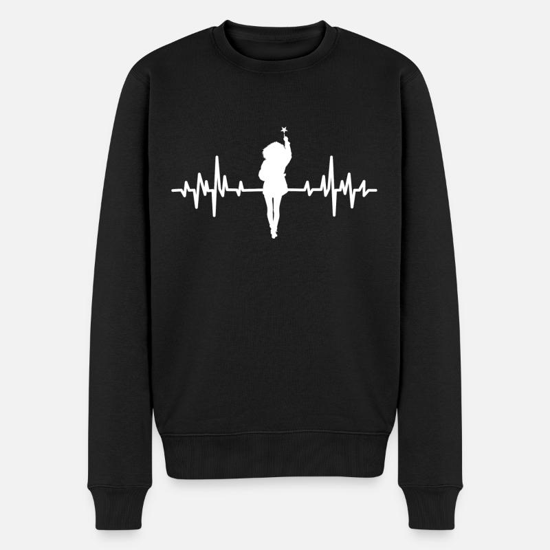 Herzschlag mit Frau und Stern weiß - Männer Premium Bio Pullover - Schwarz