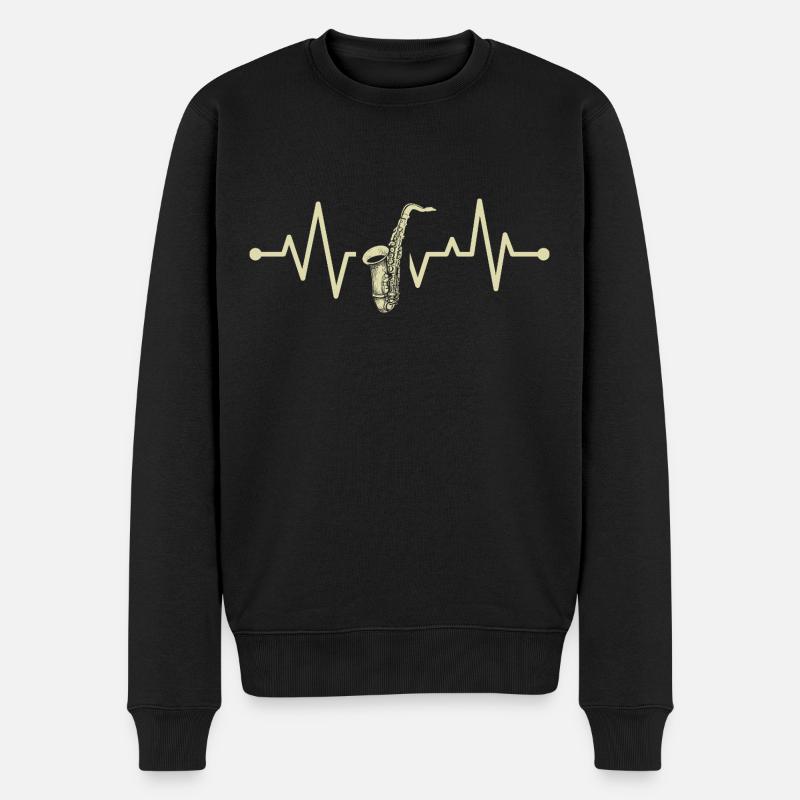 Herzschlag Saxophon - Männer Premium Bio Pullover - Schwarz