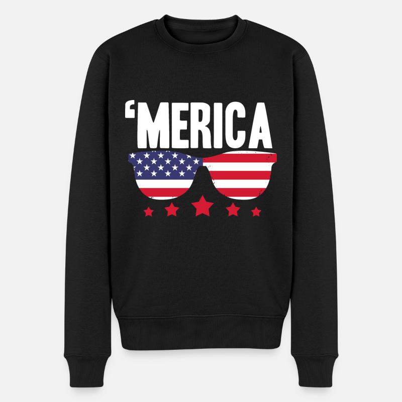 Amerika Sonnenbrille USA Merica 4. Juli - Männer Premium Bio Pullover - Schwarz