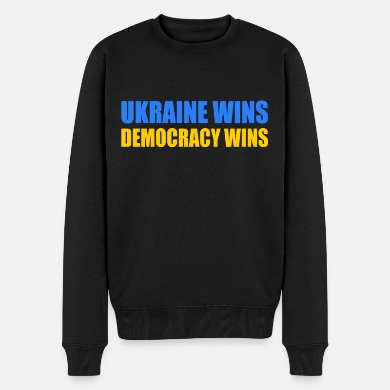 Ukraine wins democracy wins - Männer Premium Bio Pullover - Schwarz
