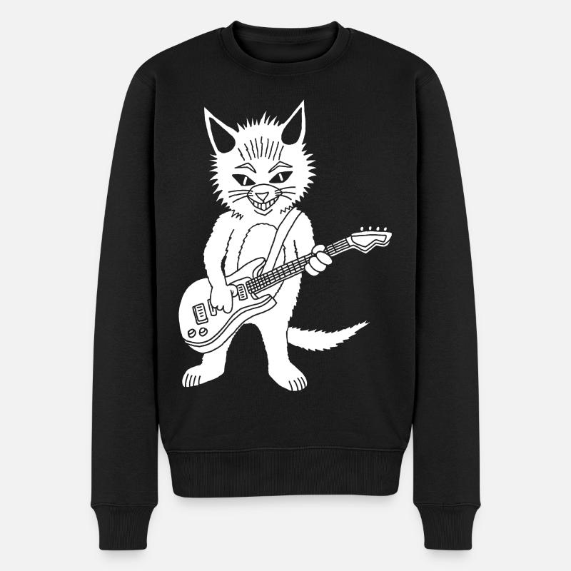 Chat blanc guitariste - Pull Premium bio Homme - noir