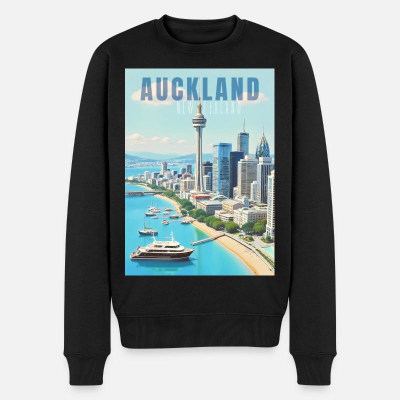 Auckland Skyline - Männer Premium Bio Pullover - Schwarz
