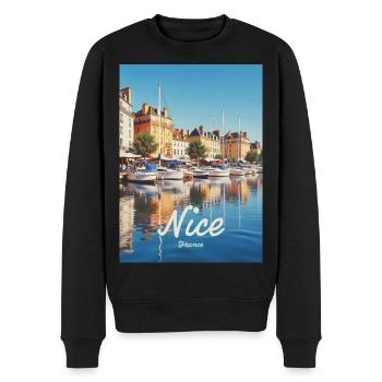 Nice Hafen von Nizza - Männer Premium Bio Pullover - Schwarz - Vorne - Nico (187cm)