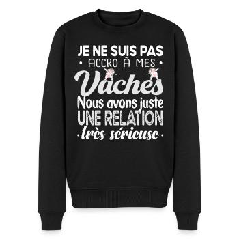 Vache Agriculteur Agriculture Fermier Humour - Pull Premium bio Homme - noir - Devant - Nico (187cm)