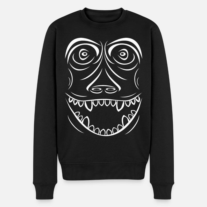 Funny Monkey Voodoo Style - Männer Premium Bio Pullover - Schwarz