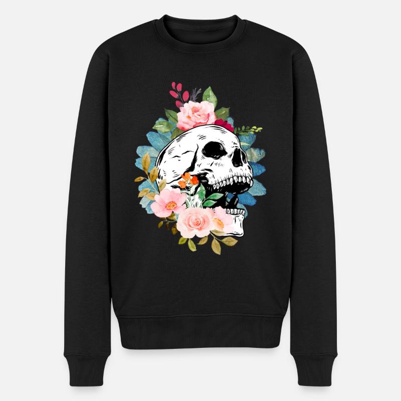 Crâne et fleurs - Pull Premium bio Homme - noir