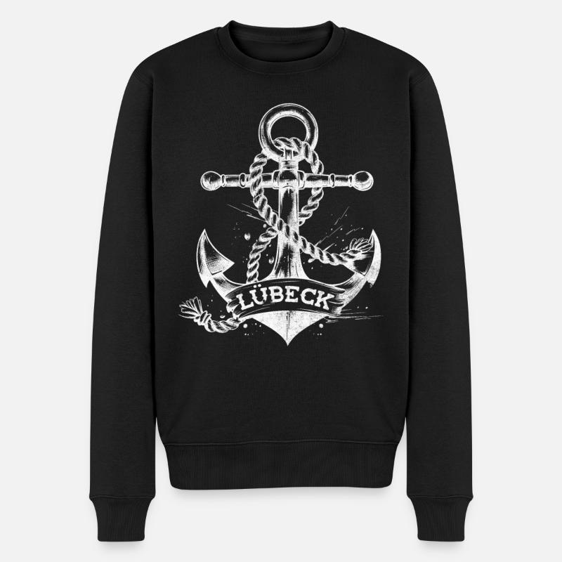 Lübeck Anker - Männer Premium Bio Pullover - Schwarz
