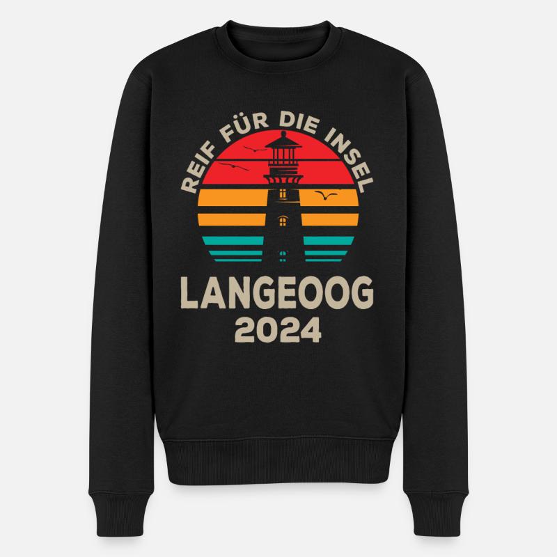 Langeoog 2024 Entspannungsoase Leuchtturm Design - Männer Premium Bio Pullover - Schwarz