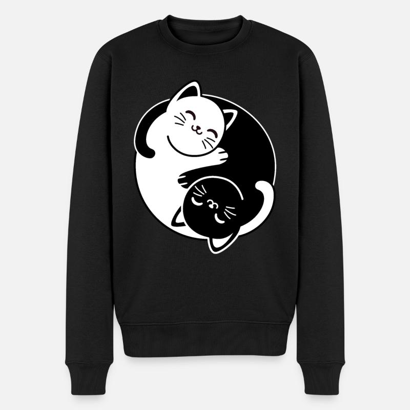 Chats Yin et Yang - Pull Premium bio Homme - noir