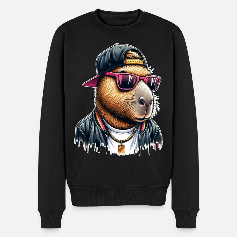 Capybara Cap Sonnebrille Cool - Männer Premium Bio Pullover - Schwarz