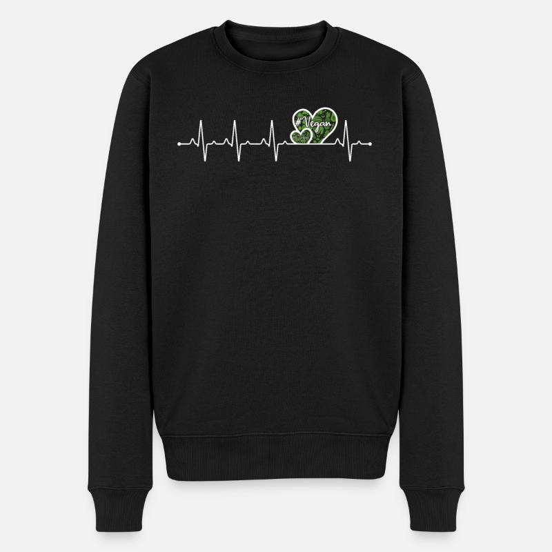 Vegan mit Herz Herzschlag - Männer Premium Bio Pullover - Schwarz