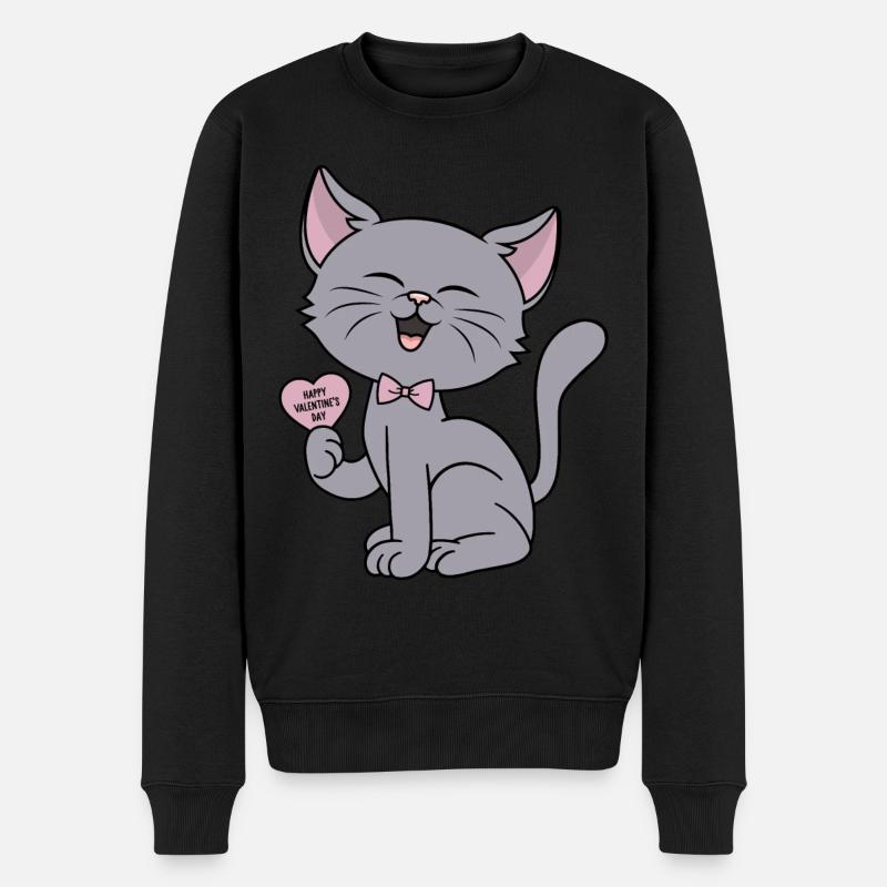 Katze Herz Liebe Katzen Spruch Paare Valentinstag - Männer Premium Bio Pullover - Schwarz