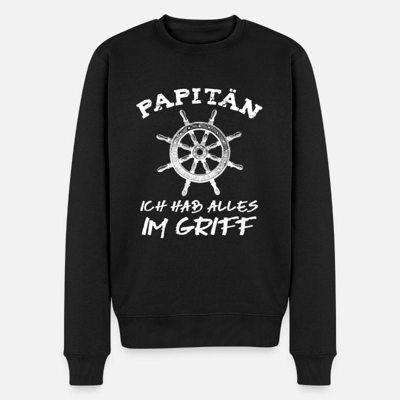 Papitän - Kapitän Bester Papa Geburt Vatertag - Männer Premium Bio Pullover - Schwarz