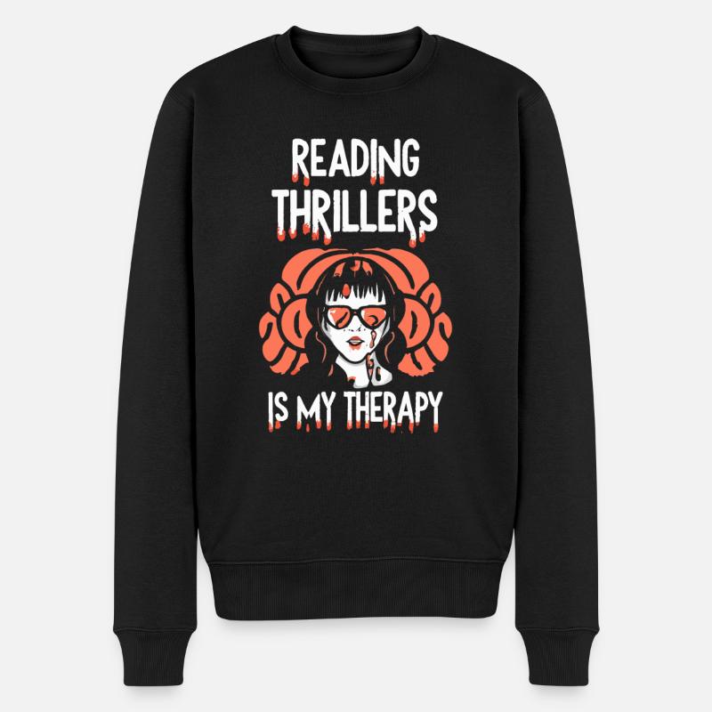 Reading Thrillers Is My Therapy - Männer Premium Bio Pullover - Schwarz