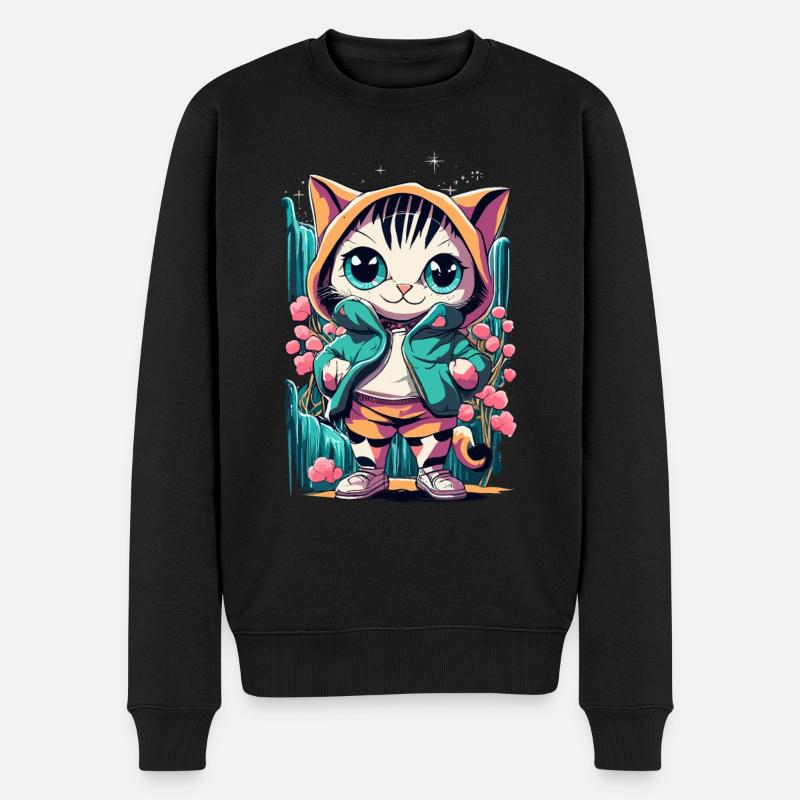 süßes Kawaii Kätzchen Japan - Männer Premium Bio Pullover - Schwarz