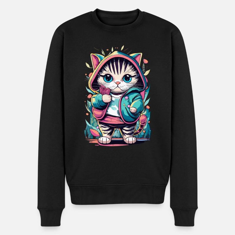 süßes Kawaii Kätzchen Japan - Männer Premium Bio Pullover - Schwarz