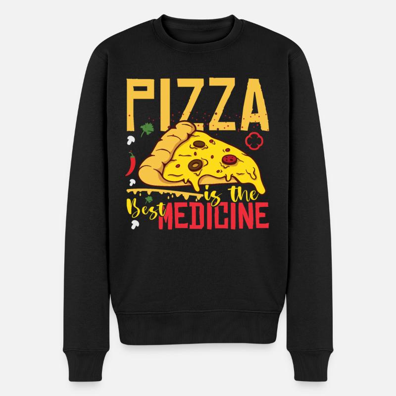 Pizza ist die beste Medizin - Männer Premium Bio Pullover - Schwarz