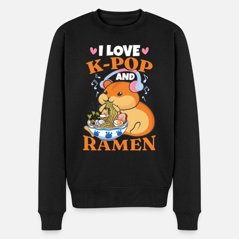 Ich liebe K-Pop und Ramen - Männer Premium Bio Pullover - Schwarz