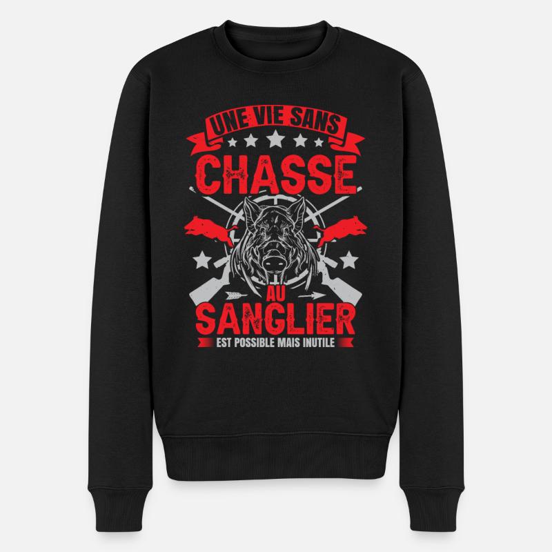 Dicton Chasseur Sanglier - Pull Premium bio Homme - noir