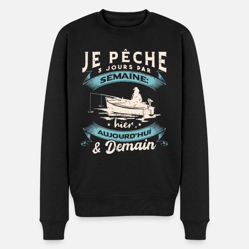 Drôle Pêcheur Humour Pêche - Pull Premium bio Homme - noir