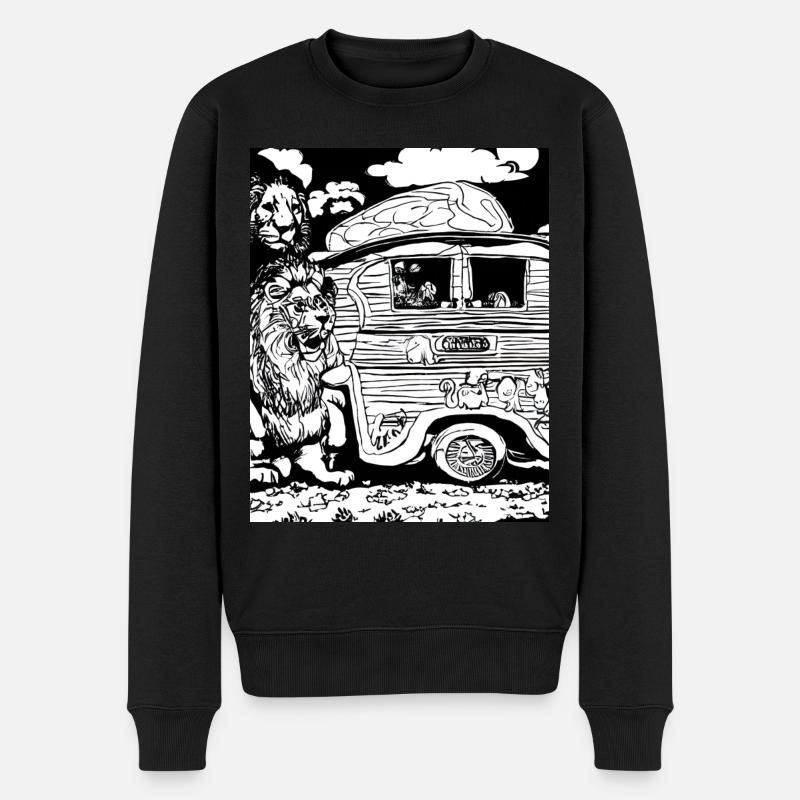 Löwe in Schwarz-Weiß um einen Wohnwagen - Männer Premium Bio Pullover - Schwarz