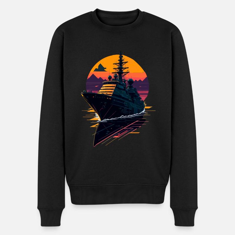 Kriegsschiff der Zerstörer - Männer Premium Bio Pullover - Schwarz