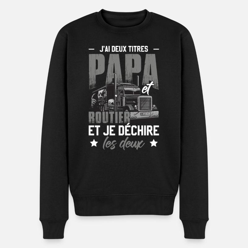 Papa Routier Camion Humour - Pull Premium bio Homme - noir