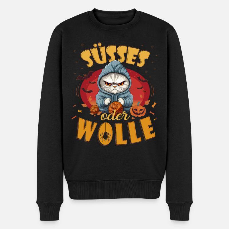 Süsses oder WOLLE - Wortspiel Halloween - Männer Premium Bio Pullover - Schwarz