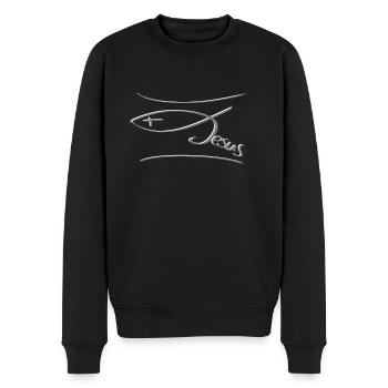Fisch Jesus schön dezent - Männer Premium Bio Pullover - Schwarz - Vorne - Nico (187cm)