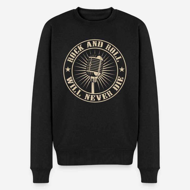 Mikrofon Rock And Roll Will Never Die Musik Sänger - Männer Premium Bio Pullover - Schwarz