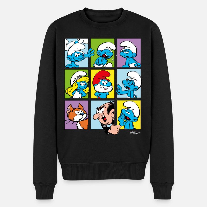 Die Schlümpfe Kacheln - Männer Premium Bio Pullover - Schwarz