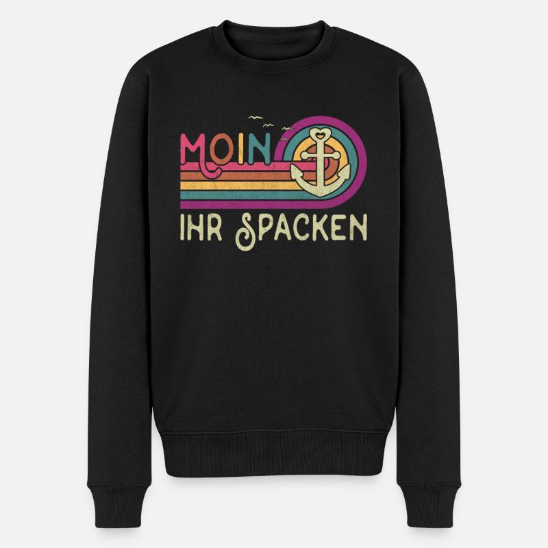 Moin ihr Spacken Nordsee Norddeutsch Plattdeutsch - Männer Premium Bio Pullover - Schwarz