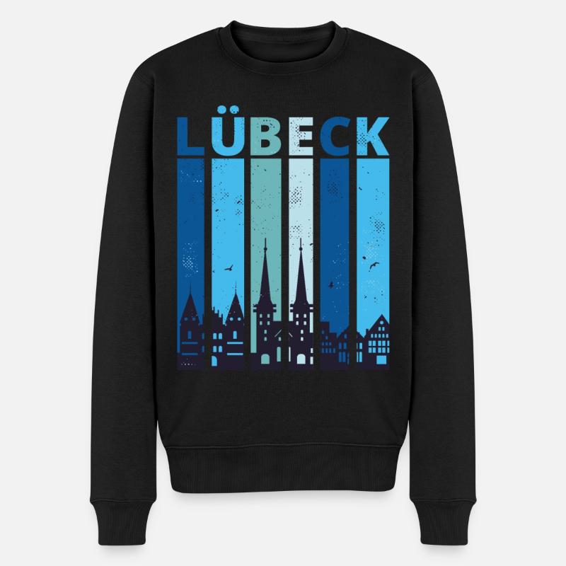 Lübeck Lübecker Stadtsilhouette - Männer Premium Bio Pullover - Schwarz