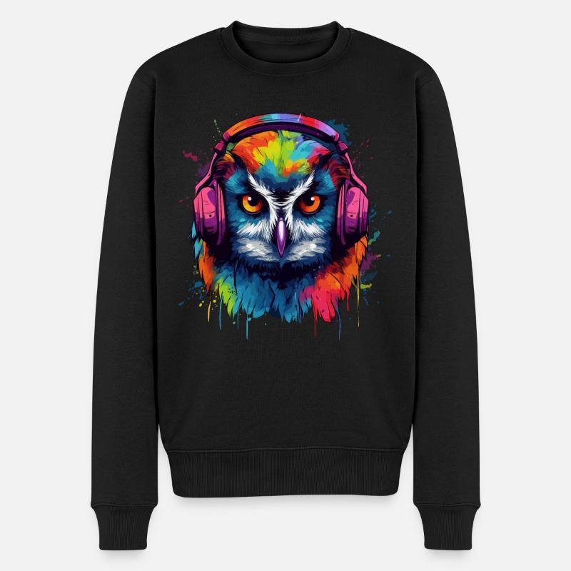 Eule Nachteule Techno Party Tier DJ - Männer Premium Bio Pullover - Schwarz