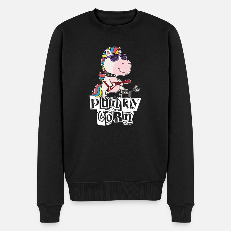 Punkycorn Punk Einhorn Gitarre Punkrock Rockmusik - Männer Premium Bio Pullover - Schwarz