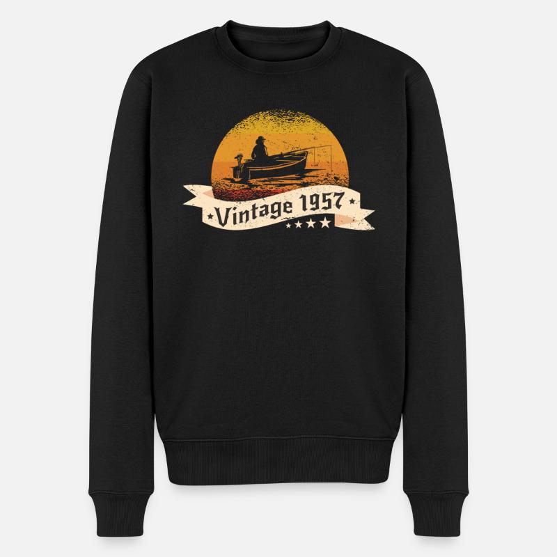 Angler Jahrgang 1957 Geburtstag Angelboot - Männer Premium Bio Pullover - Schwarz