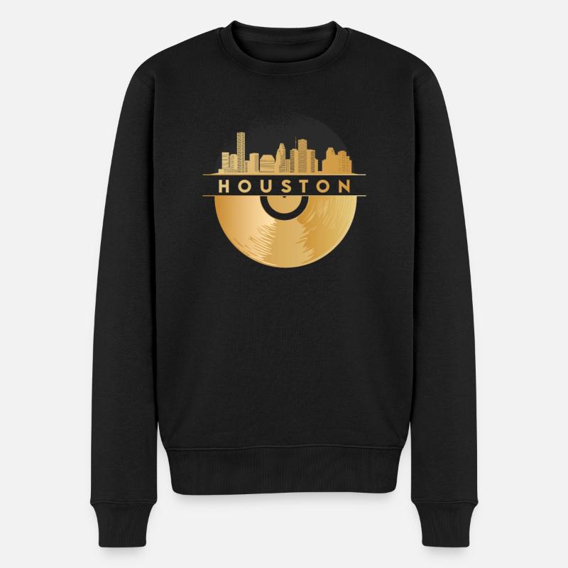 Vinyl-Schallplatte Disco-Musik Skyline-Houston - Männer Premium Bio Pullover - Schwarz