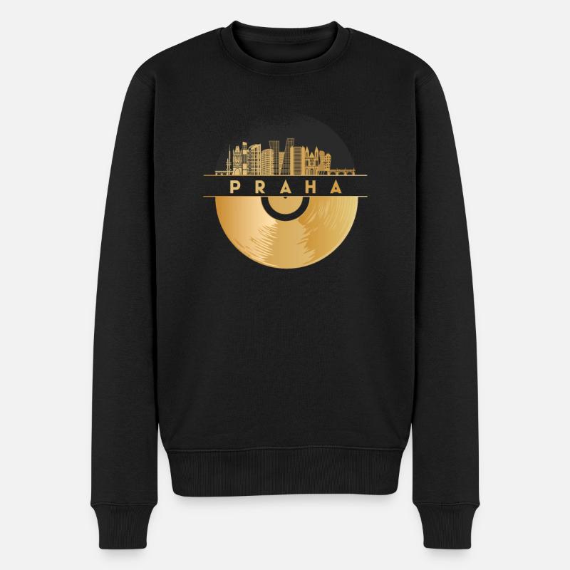 Disque Vinyle Skyline-République Tchèque-Prague-Praha - Pull Premium bio Homme - noir