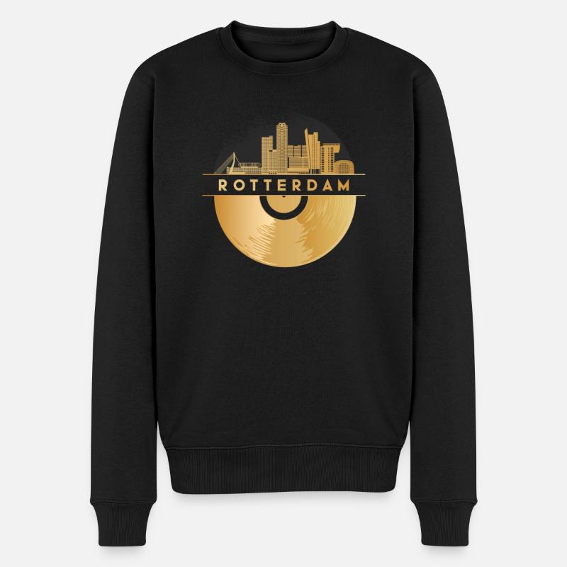 Disque Vinyle Skyline-Pays-Bas-Rotterdam - Pull Premium bio Homme - noir