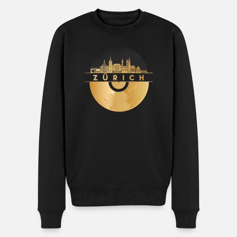 Disque vinyle - Skyline-Suisse-Zurich - Pull Premium bio Homme - noir