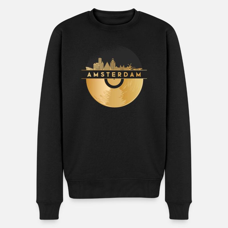Disque vinyle - Skyline-Pays-Bas-Amsterdam - Pull Premium bio Homme - noir