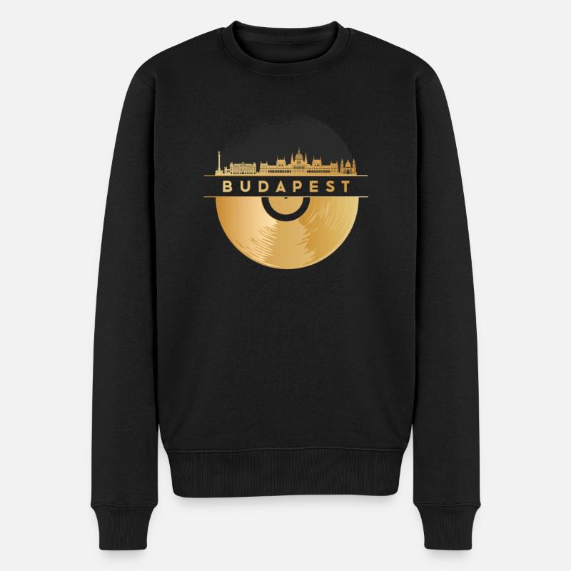 Disque vinyle - Skyline-Hongrie-Budapest - Pull Premium bio Homme - noir